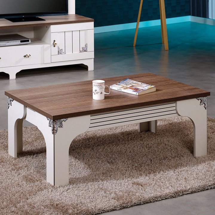 Masa de cafea Nancy Homestore, Dell Rapids, Retro, Lemn, 110 x 65 x 45 cm, Maro/Alb