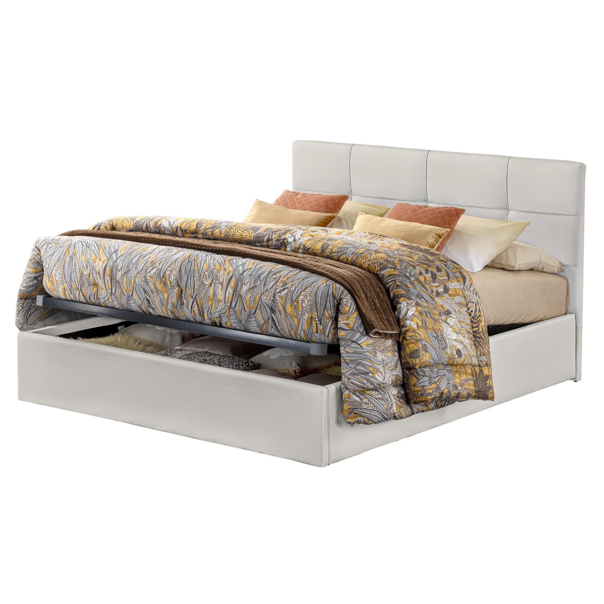 Pat Tapitat Rabatabil cu Lada Depozitare, 100x200 cm, Giorno Promo, Dolce Dormire, Textil Teflonat, Anti-Pete, Crem