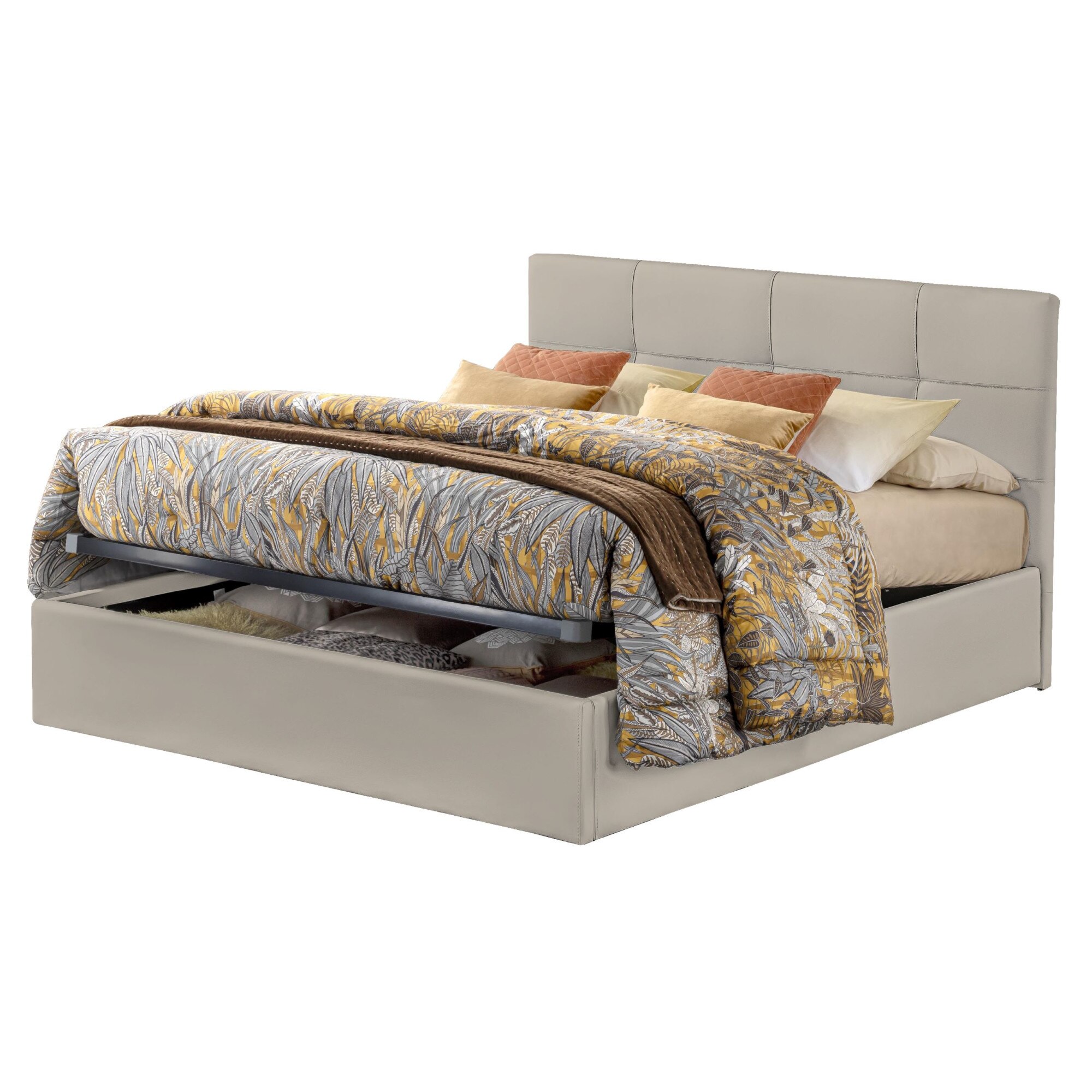 Pat Tapitat Rabatabil cu Lada Depozitare, 180x200 cm, Giorno Promo, Dolce Dormire, Textil Teflonat, Anti-Pete, Beige