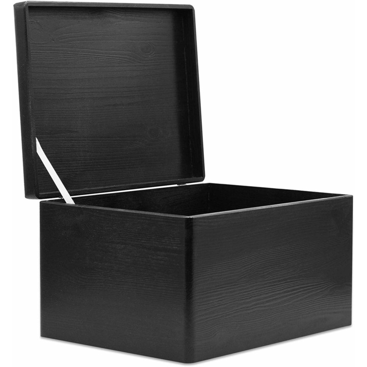 Creative Deco Fából készült nagy tároló láda, Fekete, 40 x 30 x 24 cm (+/1 cm), Fedéllel