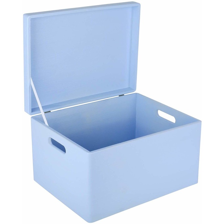Creative Deco Fából készült nagy tároló láda, Kék, 40 x 30 x 24 cm (+/1 cm), Fedéllel és fogantyúval