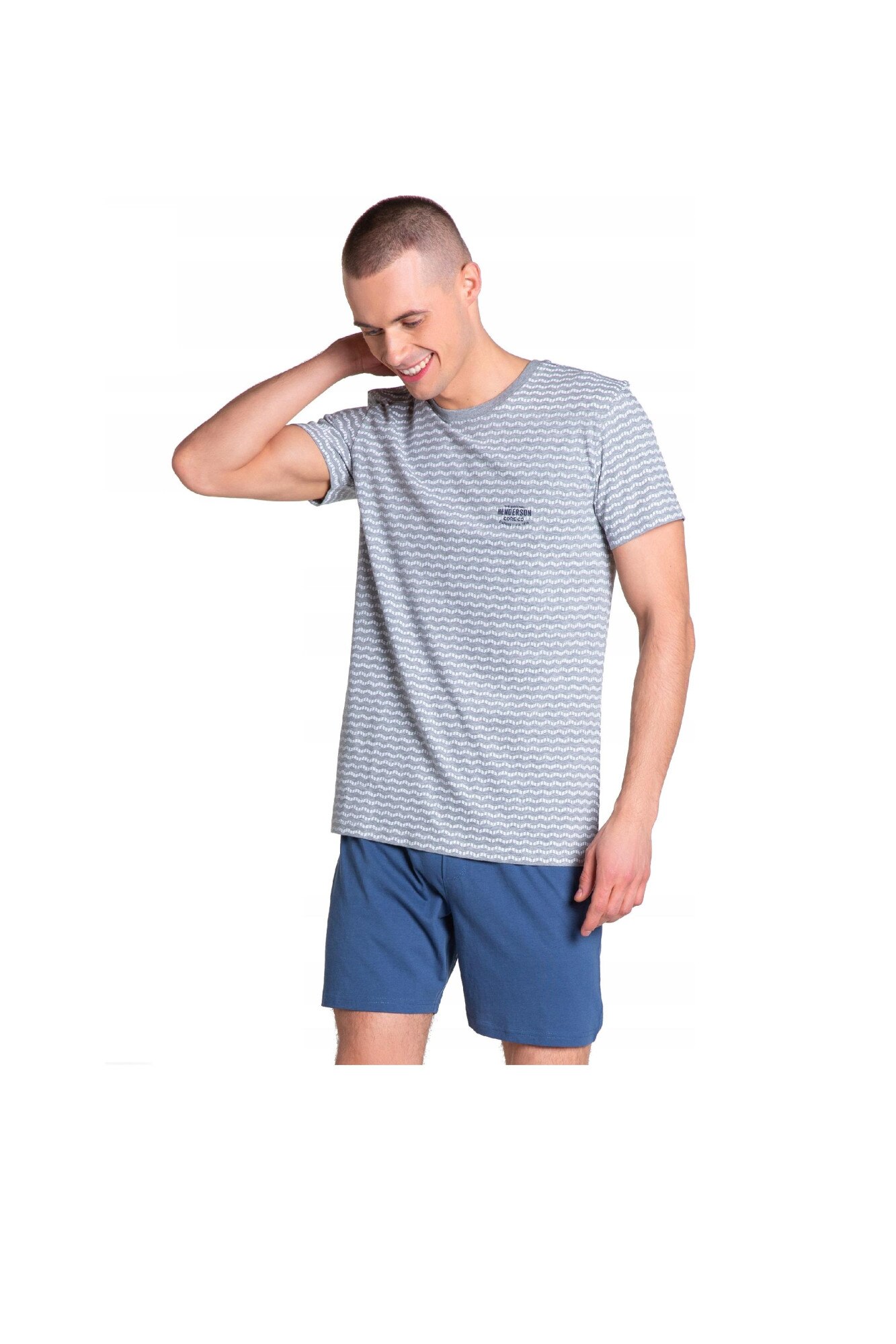 Pijama barbati Henderson, Bumbac, Gri/Bleumarin, Gri/Bleumarin