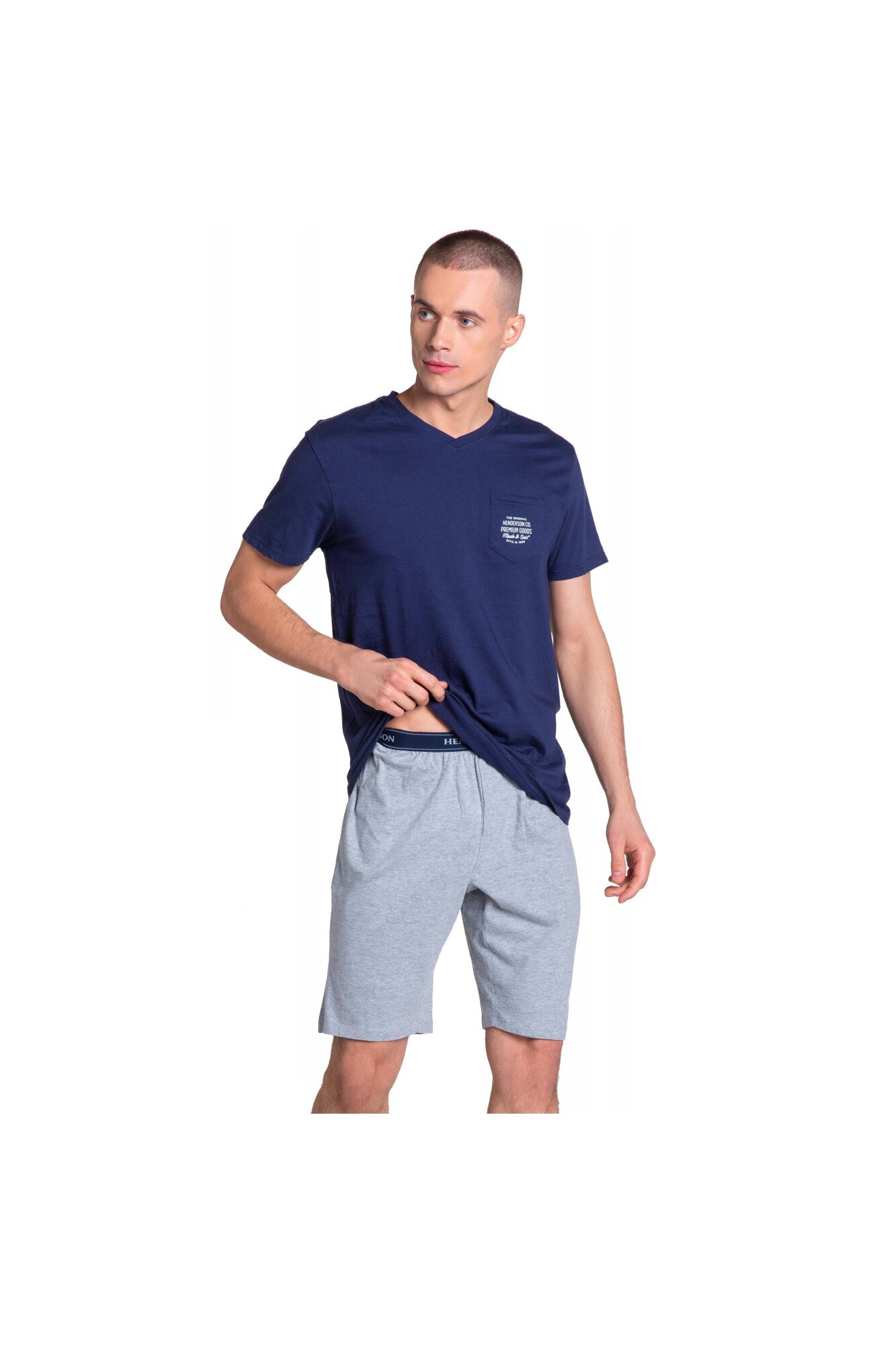 Pijama barbati Henderson, Bumbac, Bleumarin/Gri, Bleumarin/Gri