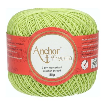 Fir de crosetat, Anchor Freccia 6, 100% bumbac, grosime fir nr 2 Fine, lungime 175 m, 50 g, verde deschis 00253 Fir de crosetat, Anchor Freccia 6, 100% bumbac, grosime fir nr 2 Fine, lungime 175 m, 50 g, verde deschis 00253