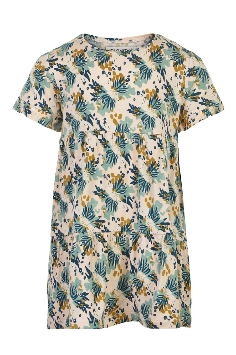 Minymo, Rochie cu decolteu la baza gatului si imprimeu, Bej/Verde, 98 CM