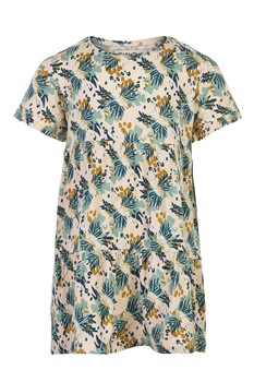Minymo, Rochie cu decolteu la baza gatului si imprimeu, Bej/Verde, 98 CM Minymo, Rochie cu decolteu la baza gatului si imprimeu, Bej/Verde, 98 CM
