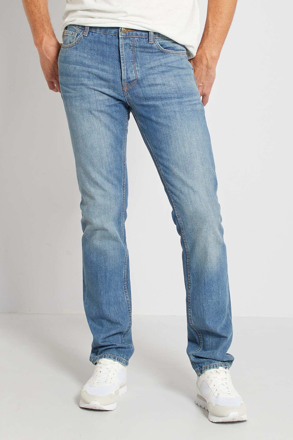 KIABI, Blugi regular fit cu 5 buzunare, Albastru deschis