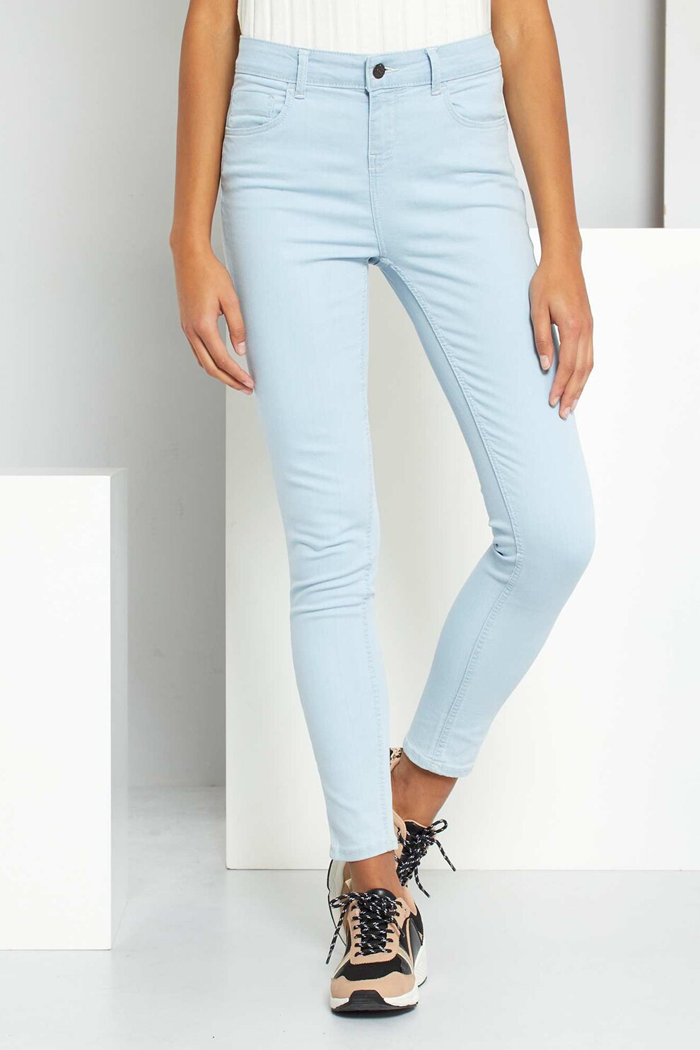 KIABI, Blugi crop skinny, Albastru pastel