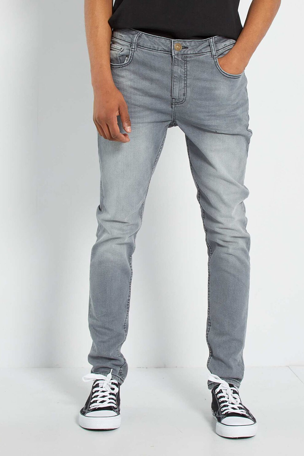 KIABI, Blugi skinny cu aspect decolorat, Gri deschis