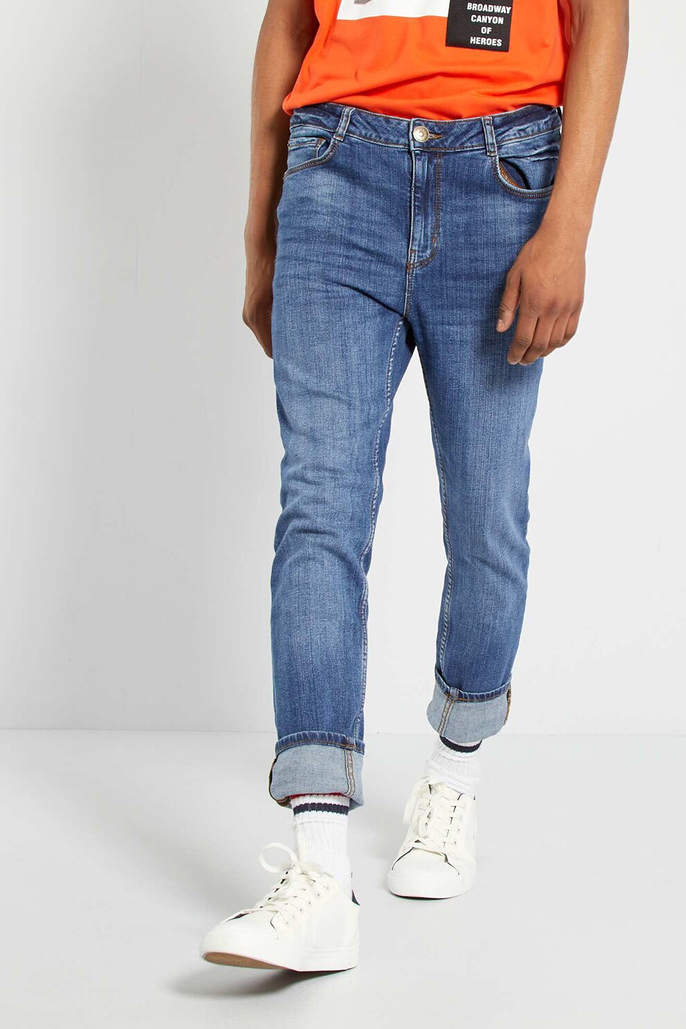 KIABI, Blugi skinny cu aspect decolorat, Albastru