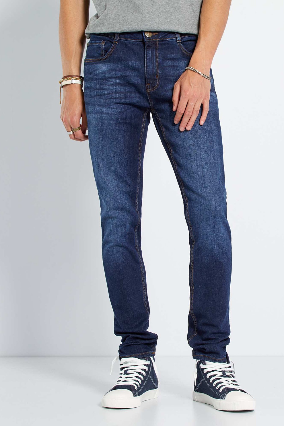 KIABI, Blugi slim fit, Albastru inchis