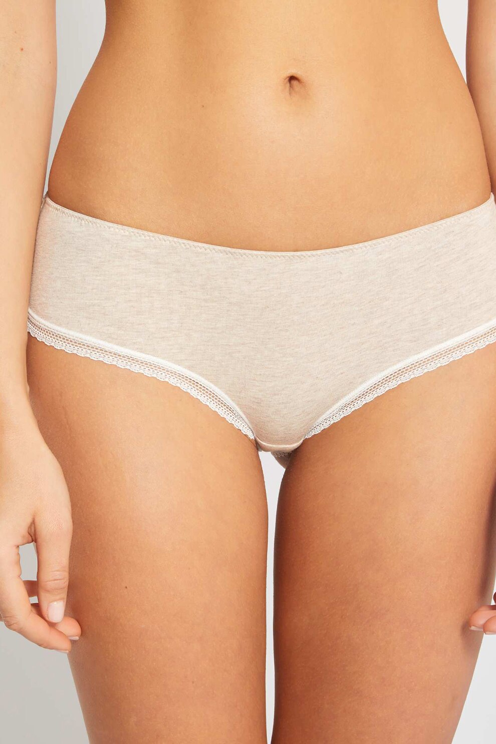 KIABI, Chiloti hipster cu insertii din dantela, Alb prafuit