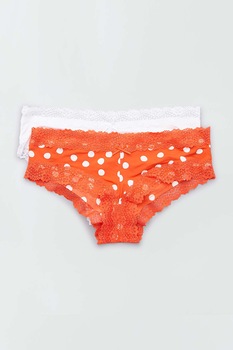 KIABI, Set de chiloti hipster cu aplicatii din dantela - 2 perechi, Oranj mandarina/Alb KIABI, Set de chiloti hipster cu aplicatii din dantela - 2 perechi, Oranj mandarina/Alb