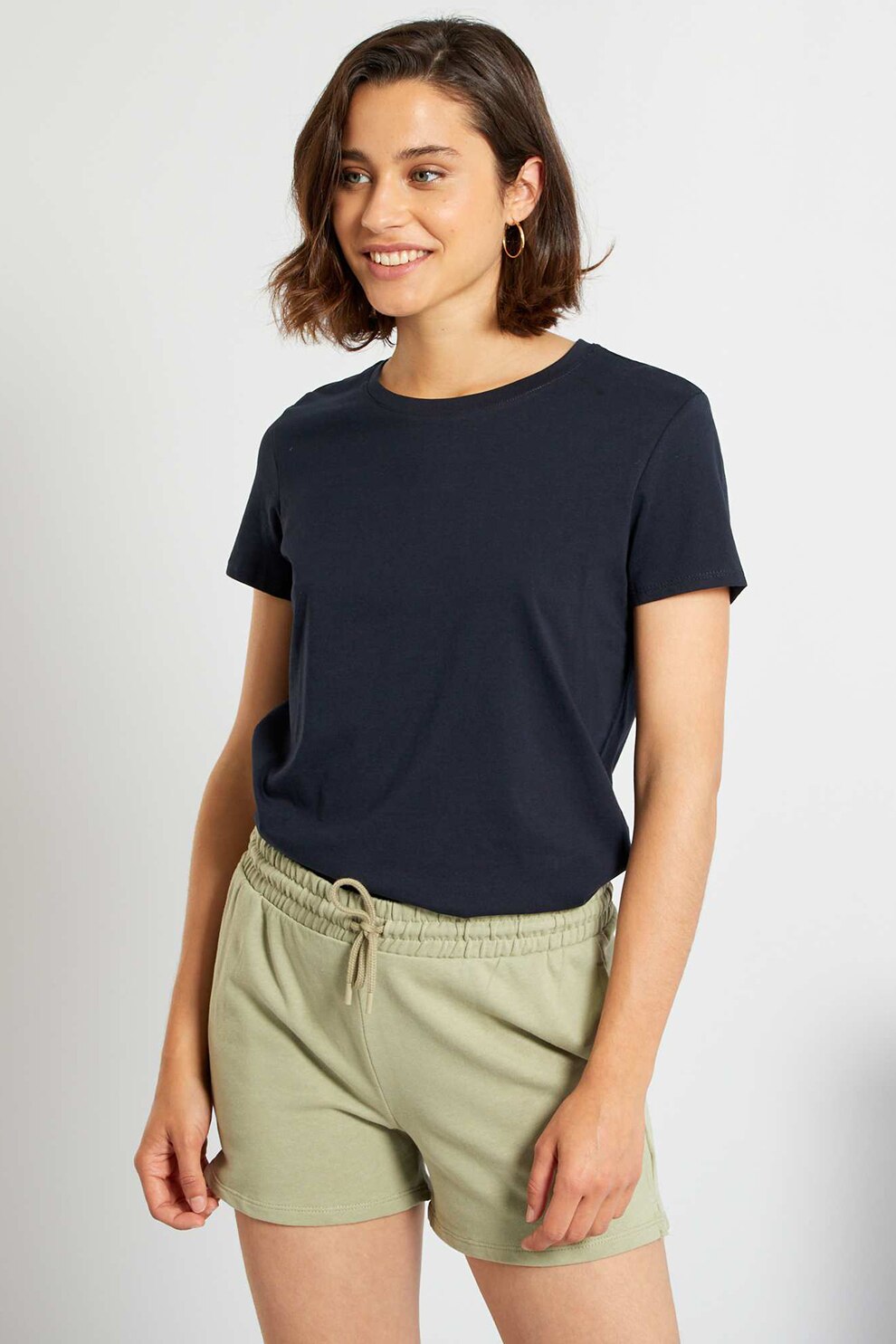 KIABI, Tricou din bumbac cu decolteu la baza gatului, Bleumarin