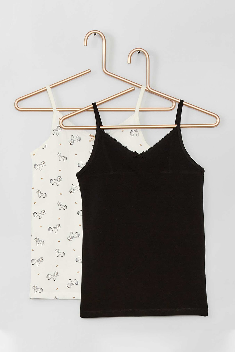 KIABI, Set de top-uri din amestec de bumbac - 2 piese, Alb/Negru