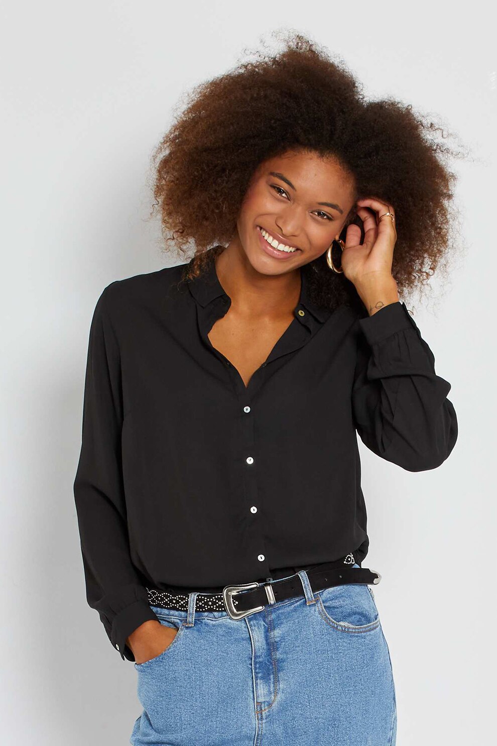 KIABI, Camasa regular fit, Negru