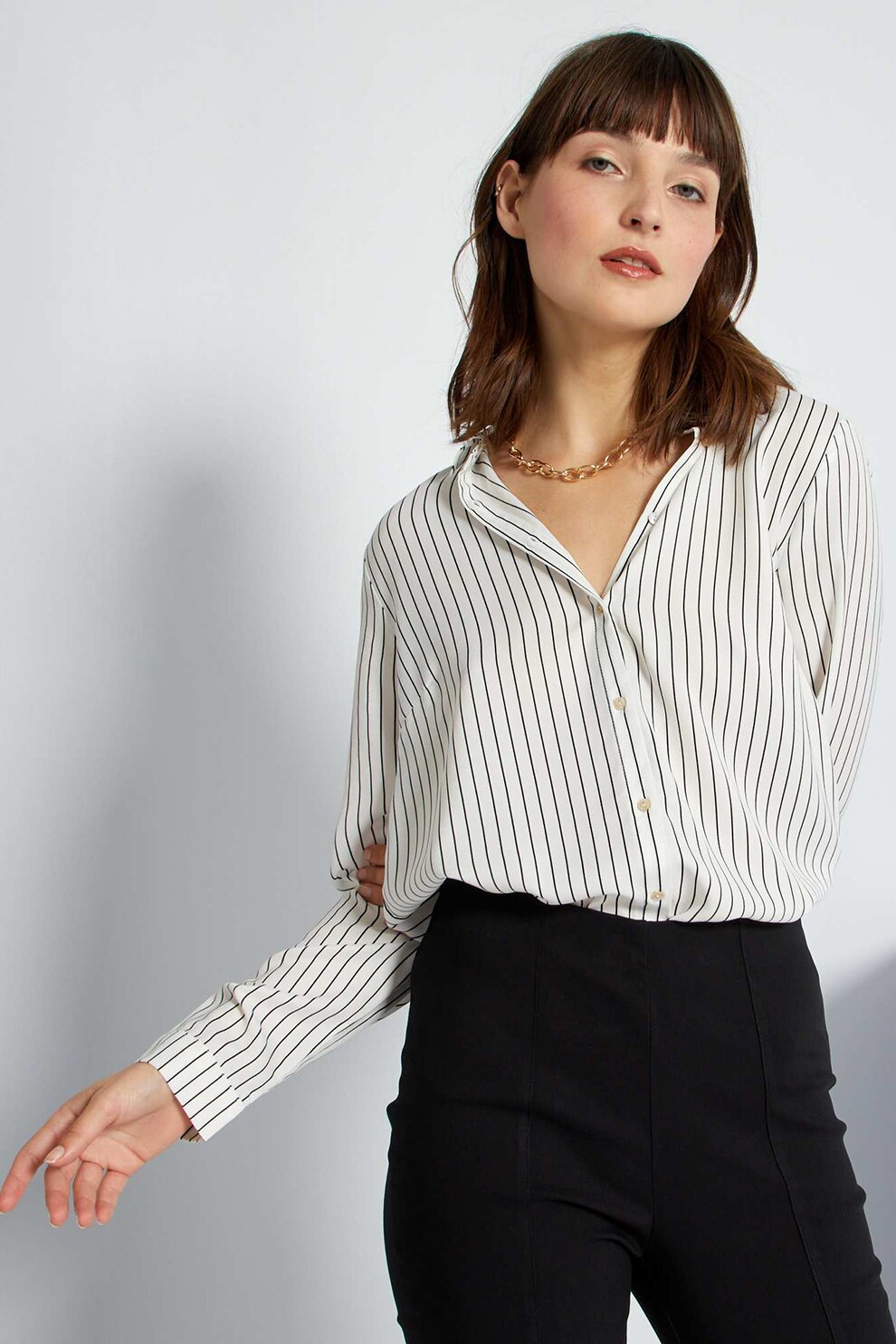 KIABI, Camasa regular fit, Alb/Negru