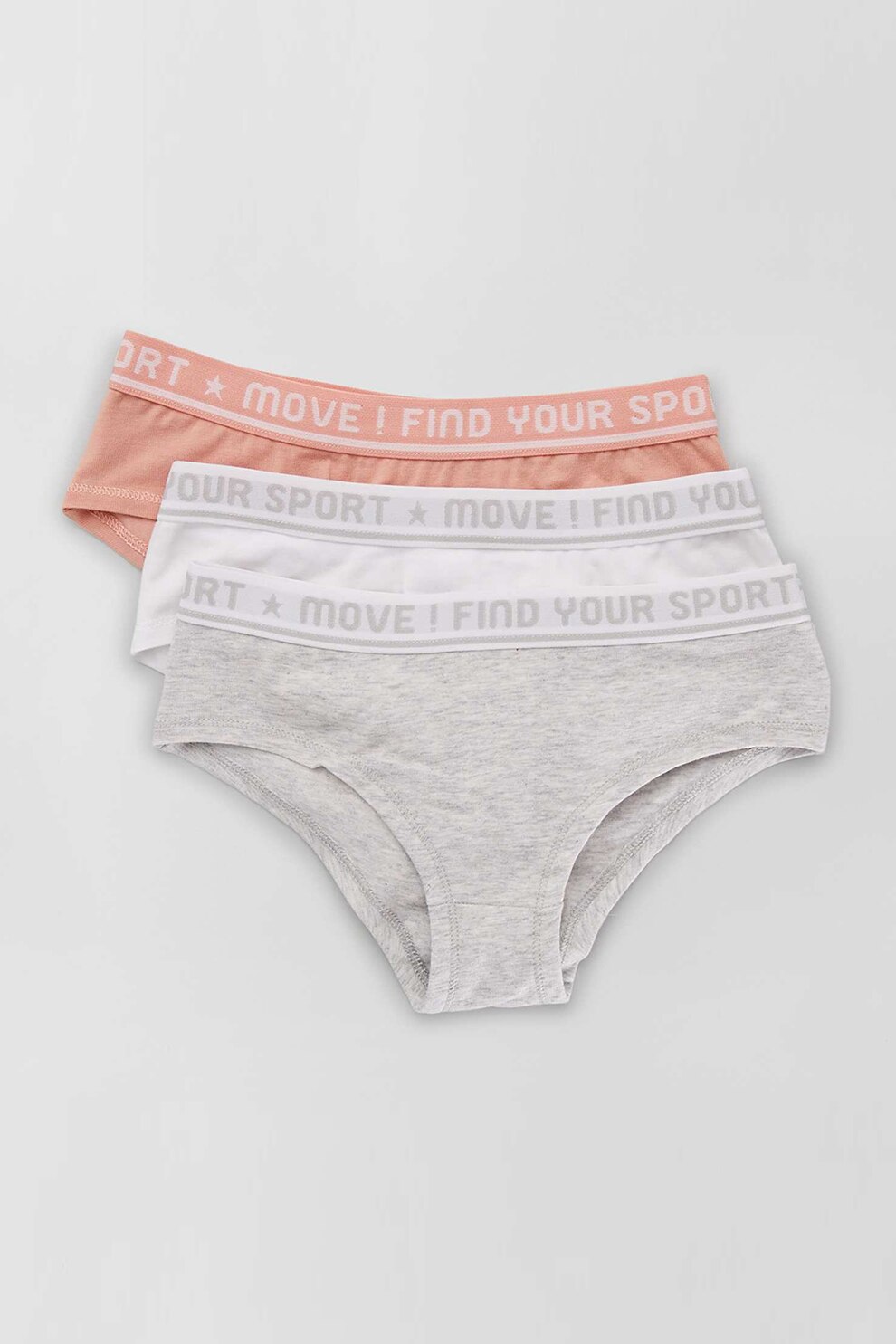 KIABI, Set de chiloti cu banda cu text in talie - 3 perechi, Roz/Gri melange