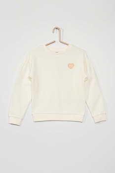 KIABI, Bluza sport cu decolteu la baza gatului si imprimeu discret, Alb KIABI, Bluza sport cu decolteu la baza gatului si imprimeu discret, Alb