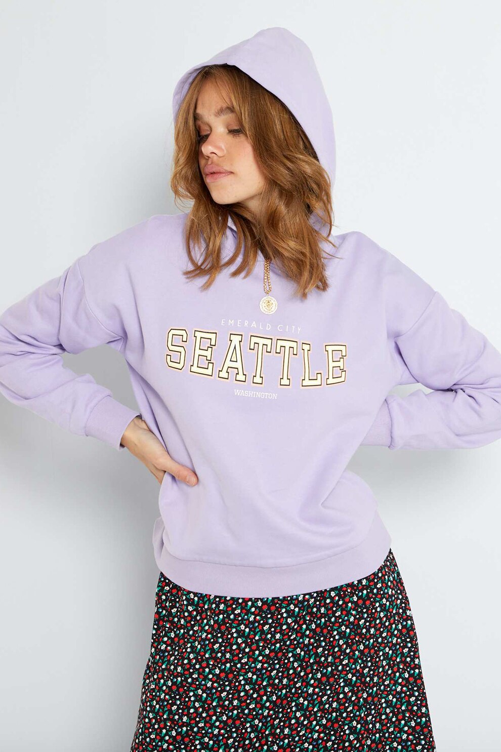 KIABI, Hanorac de bumbac cu imprimeu, Lila