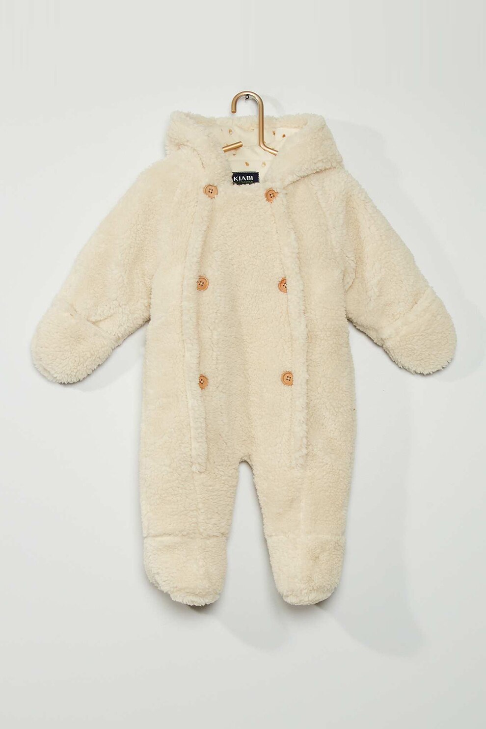 KIABI, Salopeta din blana sherpa cu gluga, Crem, 63-69 CM