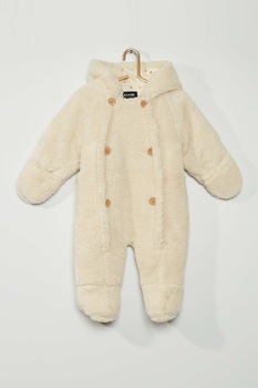 KIABI, Salopeta din blana sherpa cu gluga, Crem, 63-69 CM KIABI, Salopeta din blana sherpa cu gluga, Crem, 63-69 CM