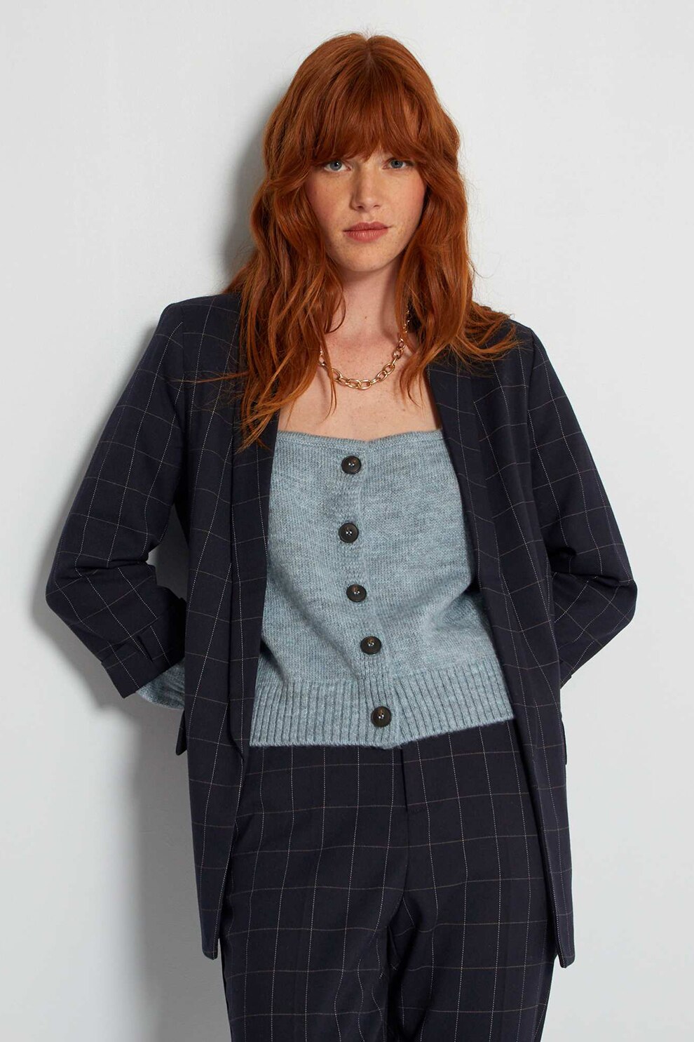 KIABI, Sacou in carouri fara inchidere, Negru