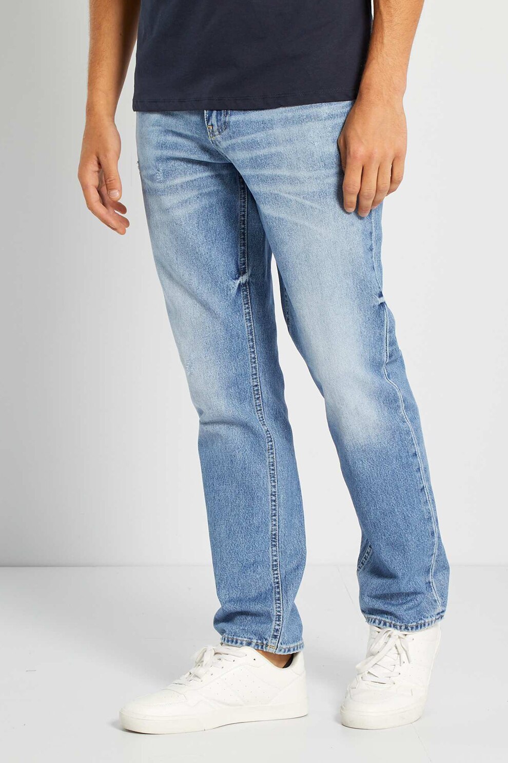 KIABI, Blugi drepti cu aspect decolorat, Albastru deschis