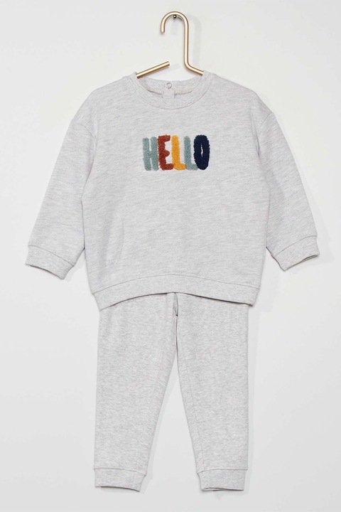 KIABI, Pijama lunga cu desene, Gri deschis melange, 73-76 CM