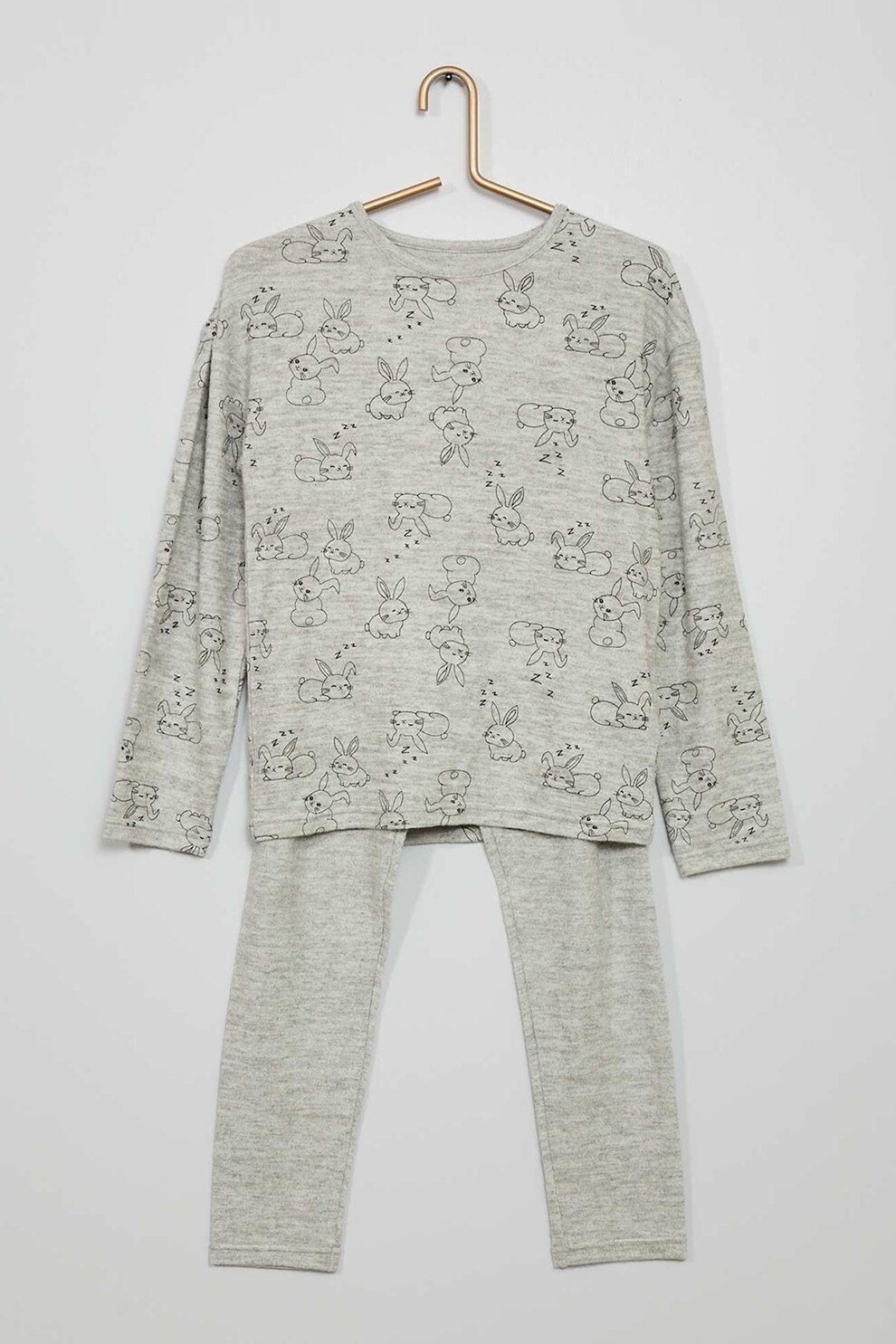 KIABI, Pijama lunga cu imprimeu grafic, Gri melange