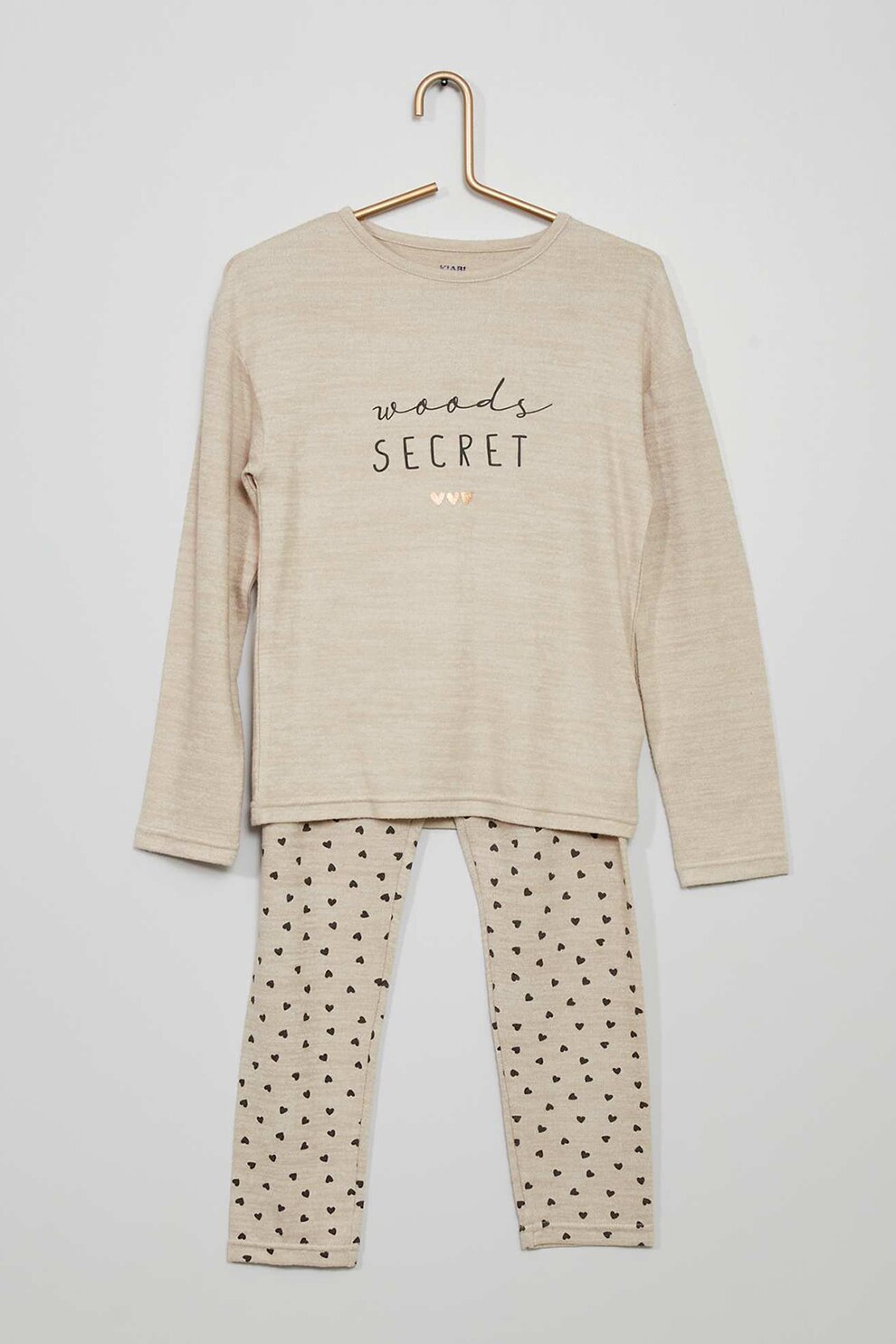 KIABI, Pijama lunga cu imprimeu grafic, Bej