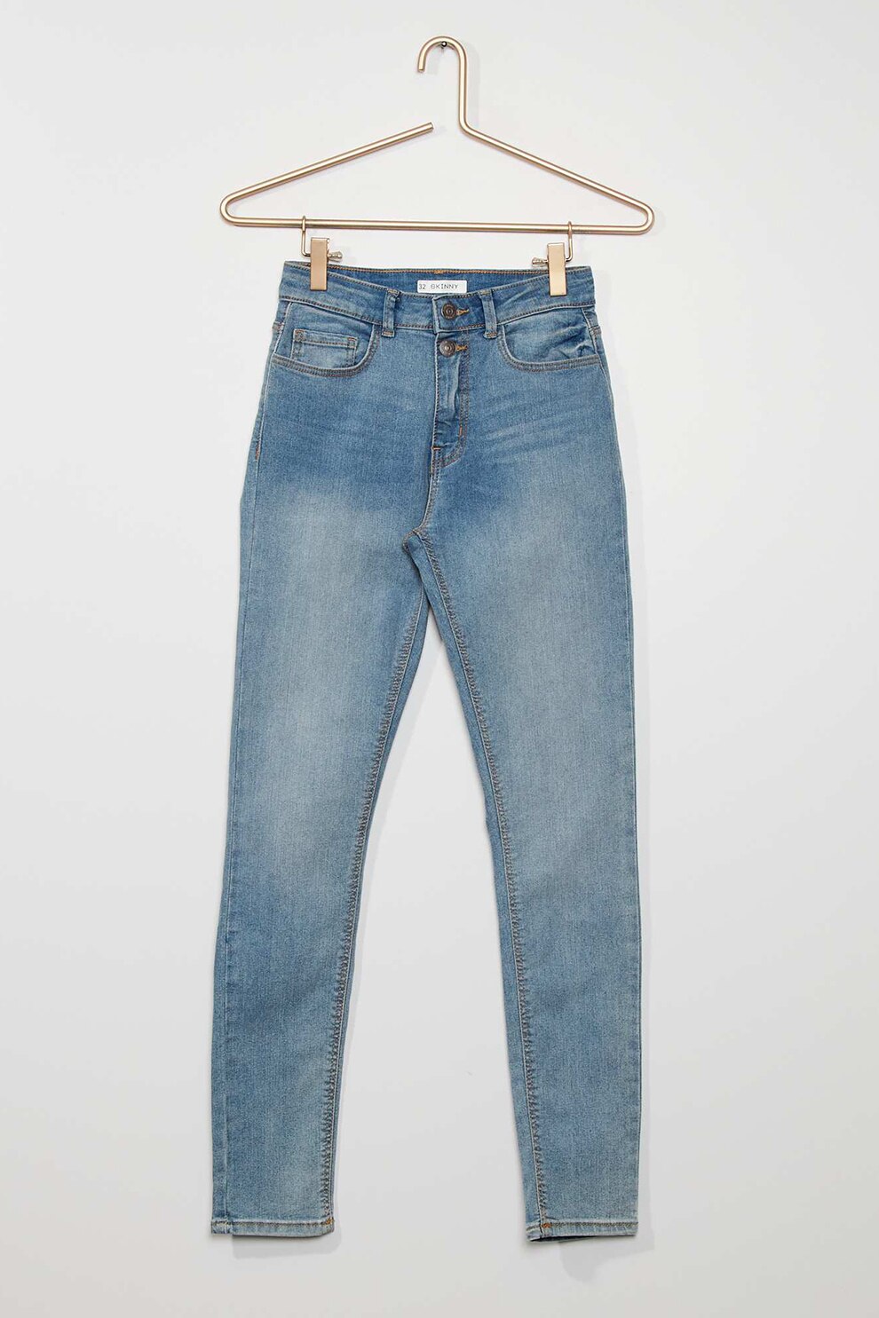 KIABI, Blugi skinny cu talie ajustabila, Albastru deschis