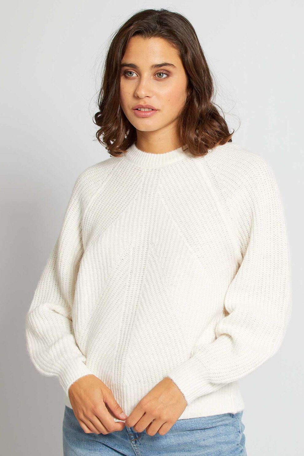 KIABI, Pulover cu maneci raglan, Alb