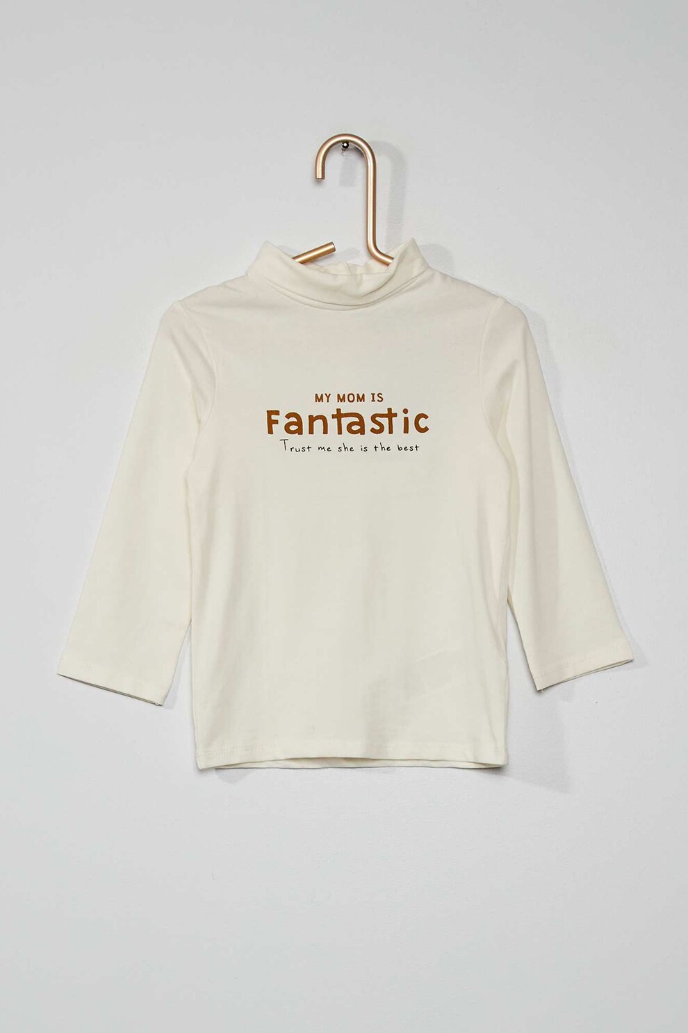 KIABI, Bluza cu guler inalt si imprimeu text, Alb/Maro