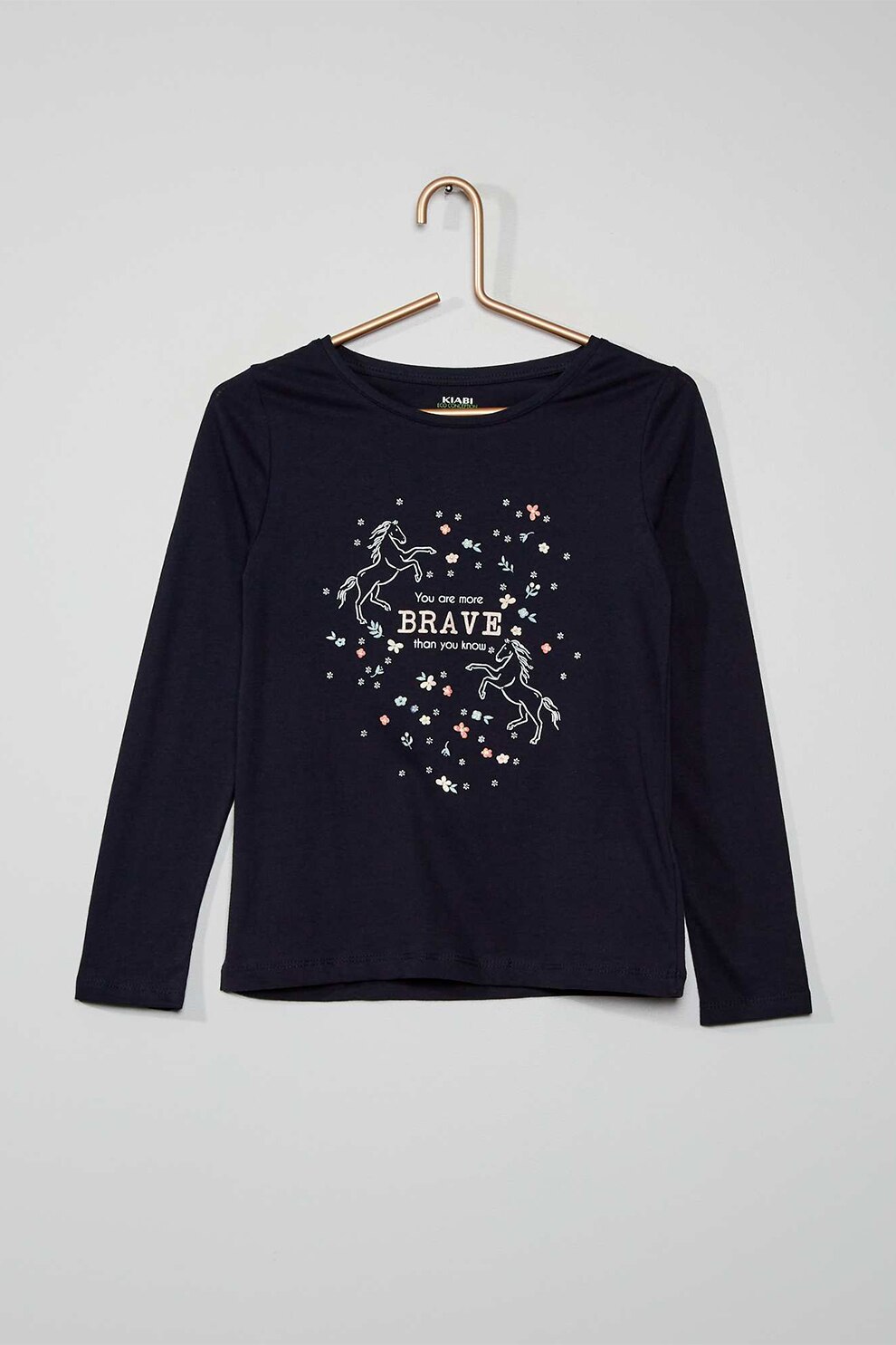 KIABI, Bluza cu imprimeu si decolteu rotund, Bleumarin