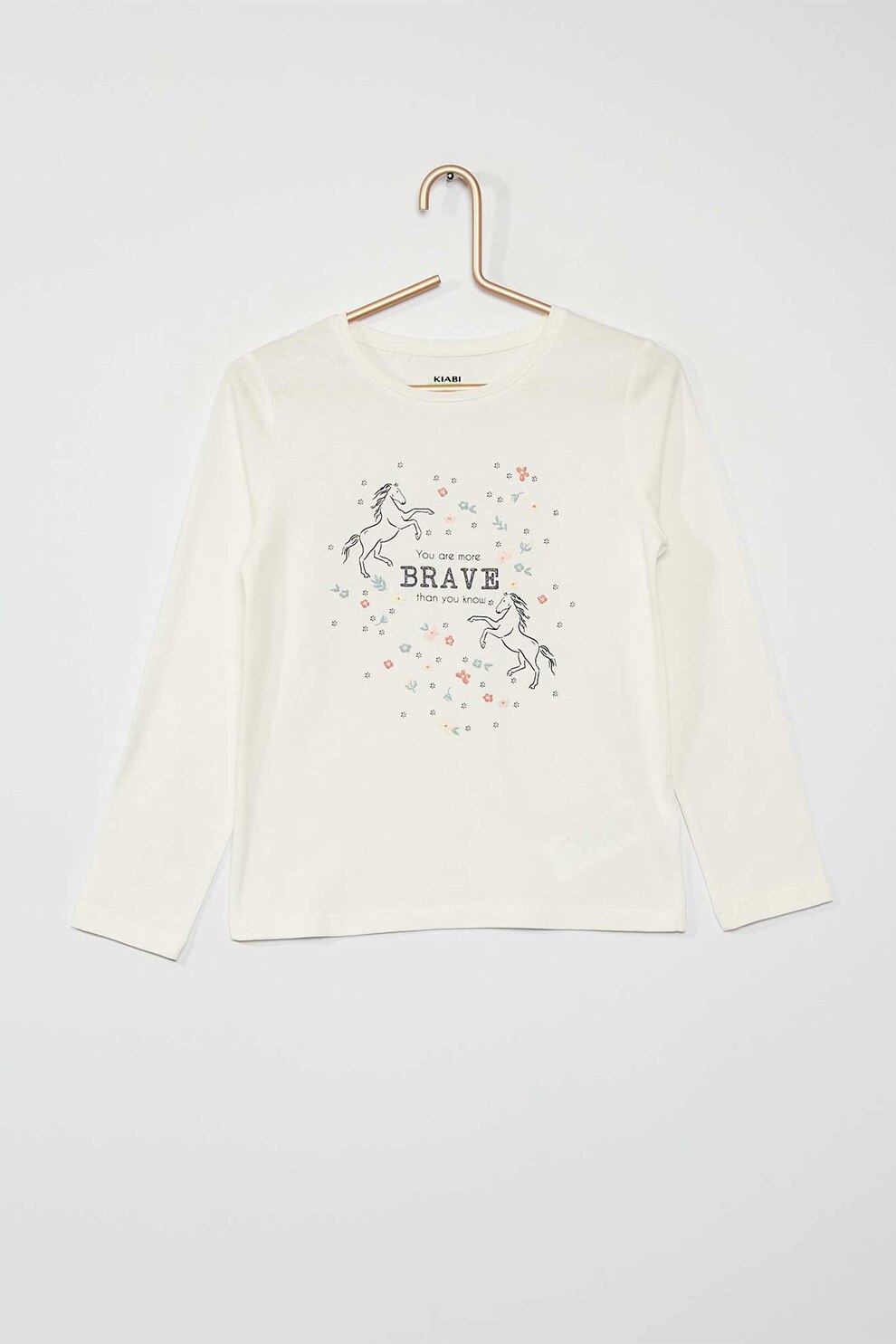 KIABI, Bluza cu imprimeu si decolteu rotund, Alb