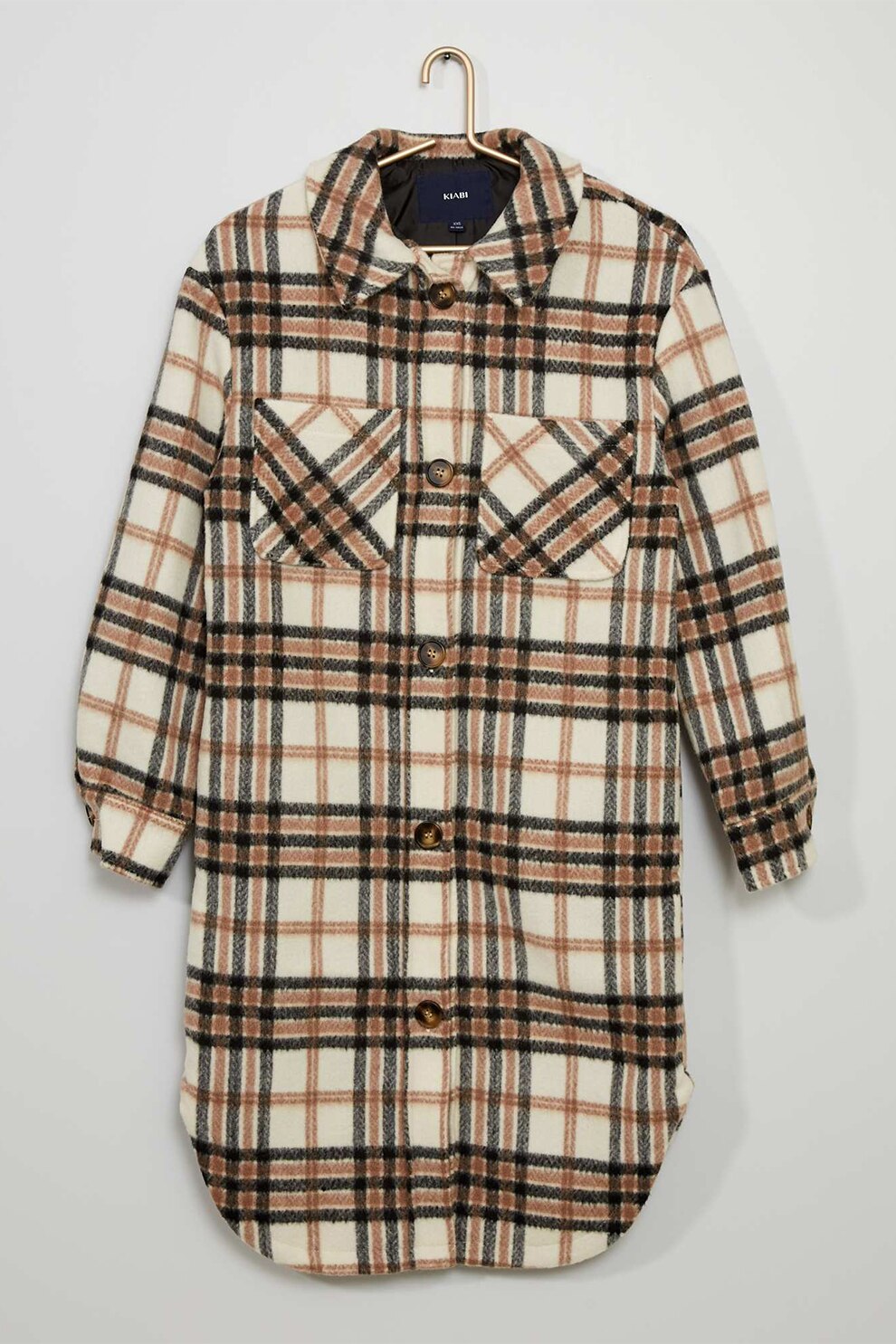 KIABI, Jacheta in carouri cu buzunare pe piept, Maro/Alb/Negru