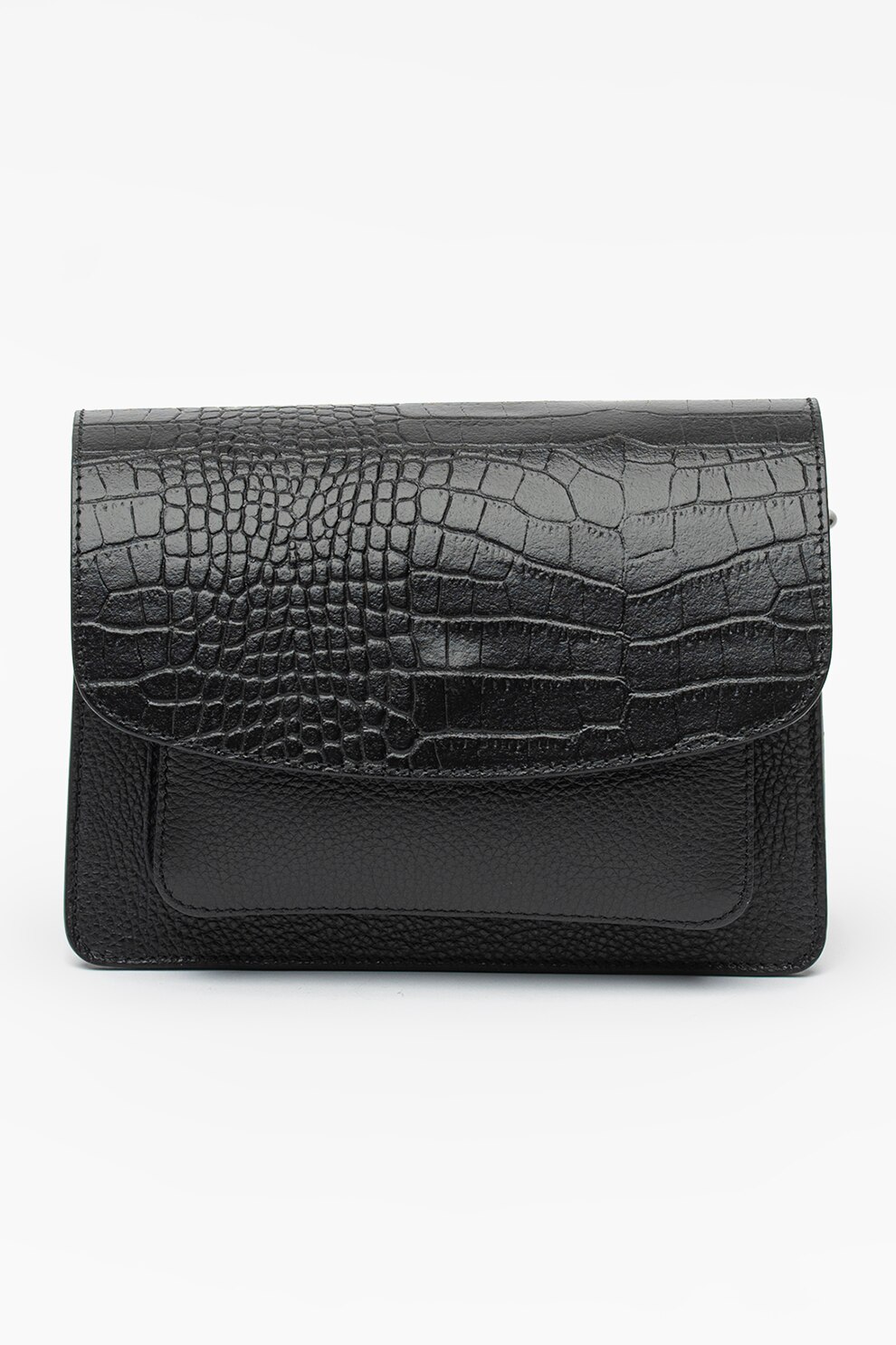 Chiara Canotti, Geanta de piele cu bareta de umar si garnituri cu model piele de reptila, Negru