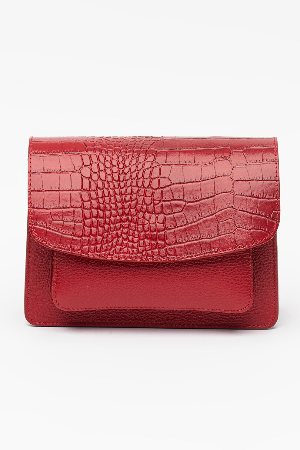 Chiara Canotti, Geanta de piele cu bareta de umar si garnituri cu model piele de reptila, Rosu inchis