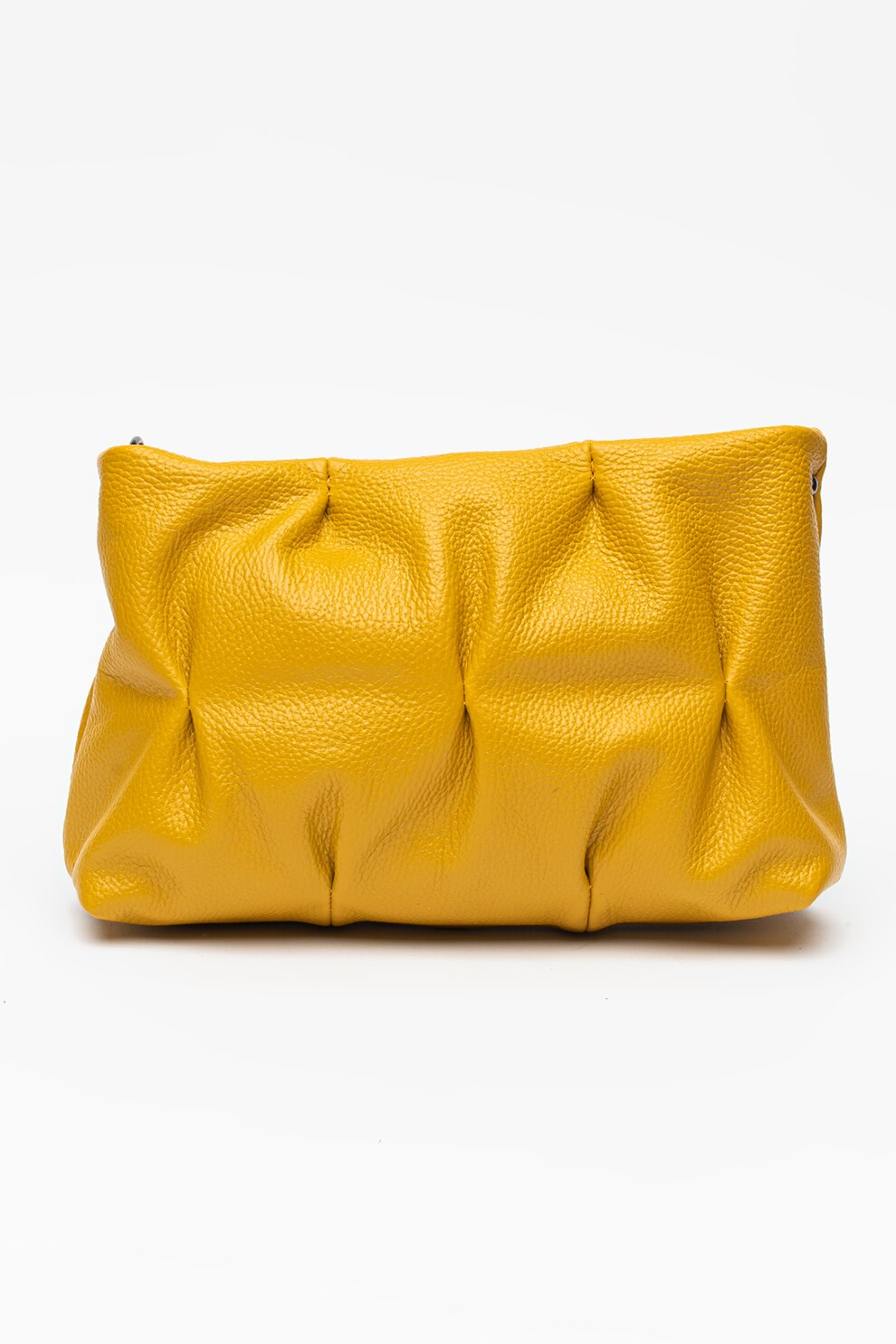 Chiara Canotti, Geanta de piele cu bareta detasabila de umar si fronseuri, Galben mustar