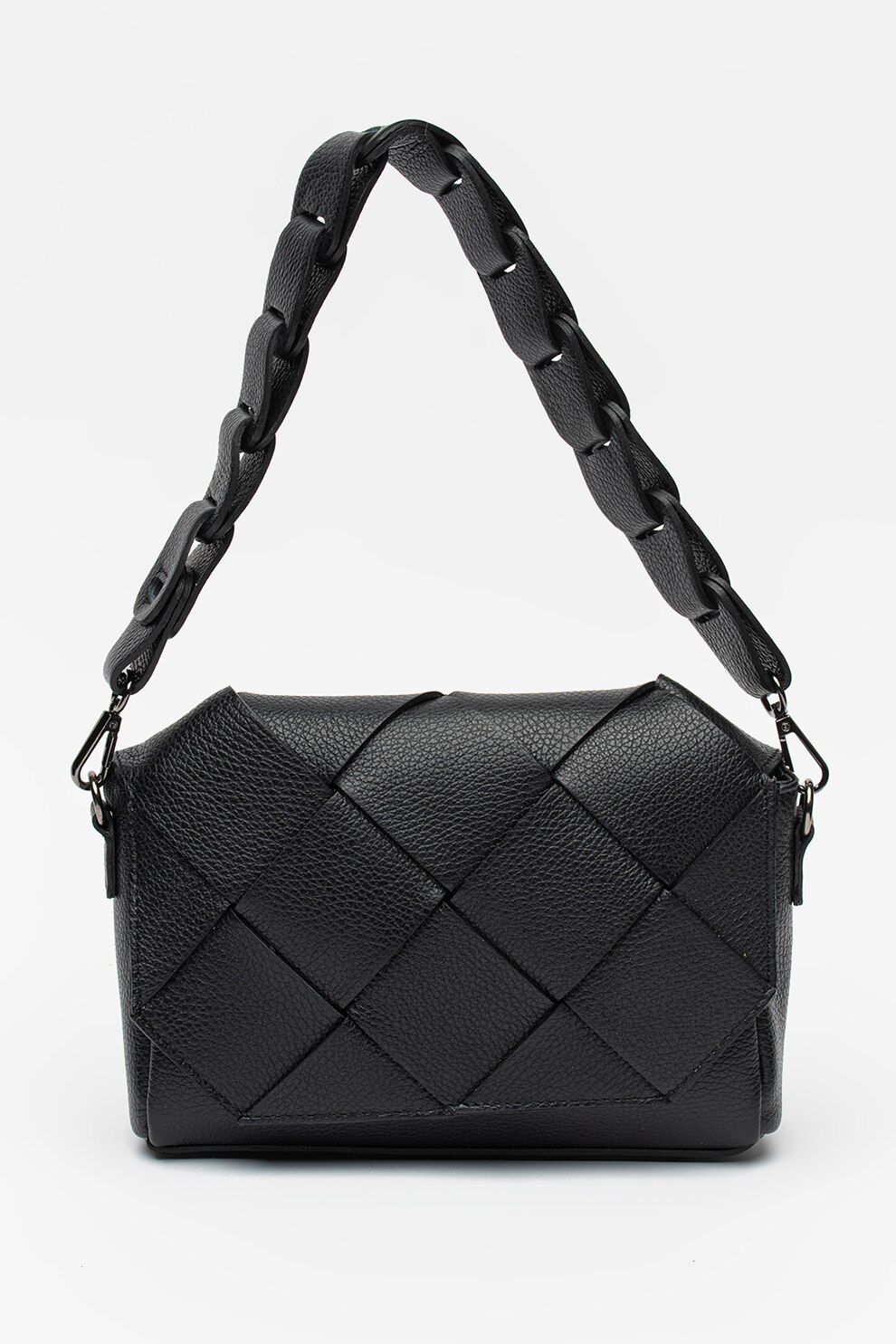 Chiara Canotti, Geanta de piele cu bareta de umar si aspect texturat, Negru