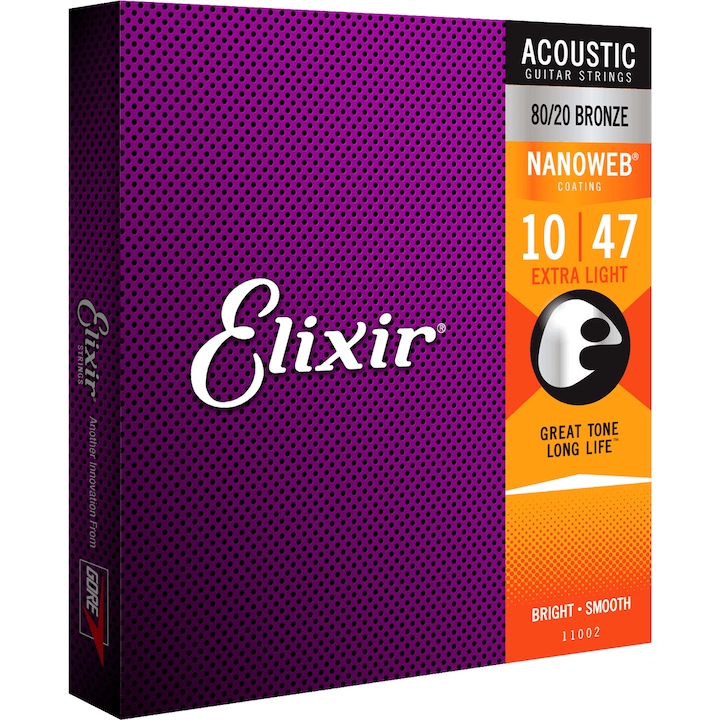 Струни за акустична китара Elixir Nanoweb, 80/20 бронз, Размер 10 - 47
