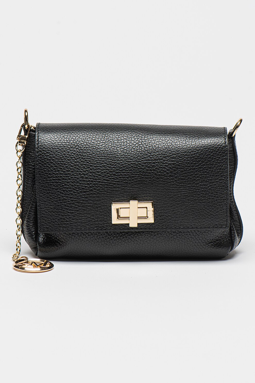 Antonia Moretti, Geanta crossbody de piele cu accesoriu metalic, Negru