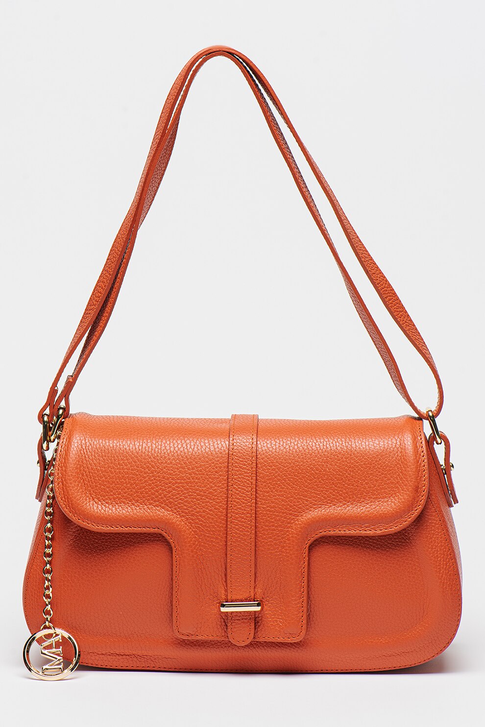 Antonia Moretti, Geanta de piele cu bareta de umar si clapa, Oranj mandarina