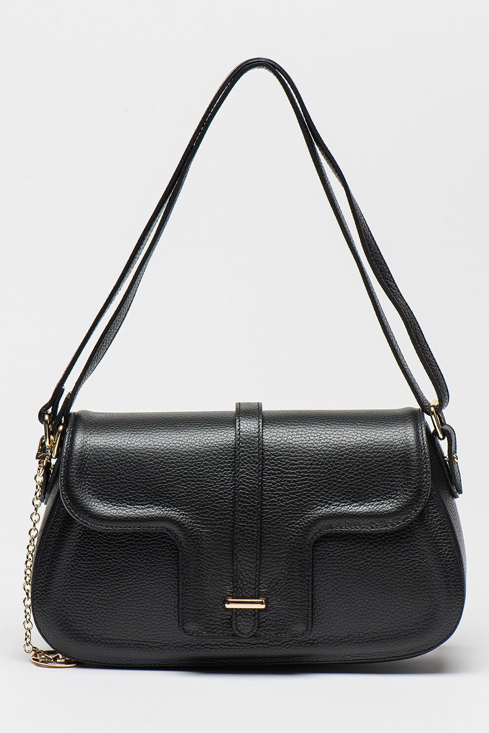 Antonia Moretti, Geanta de piele cu bareta de umar si clapa, Negru