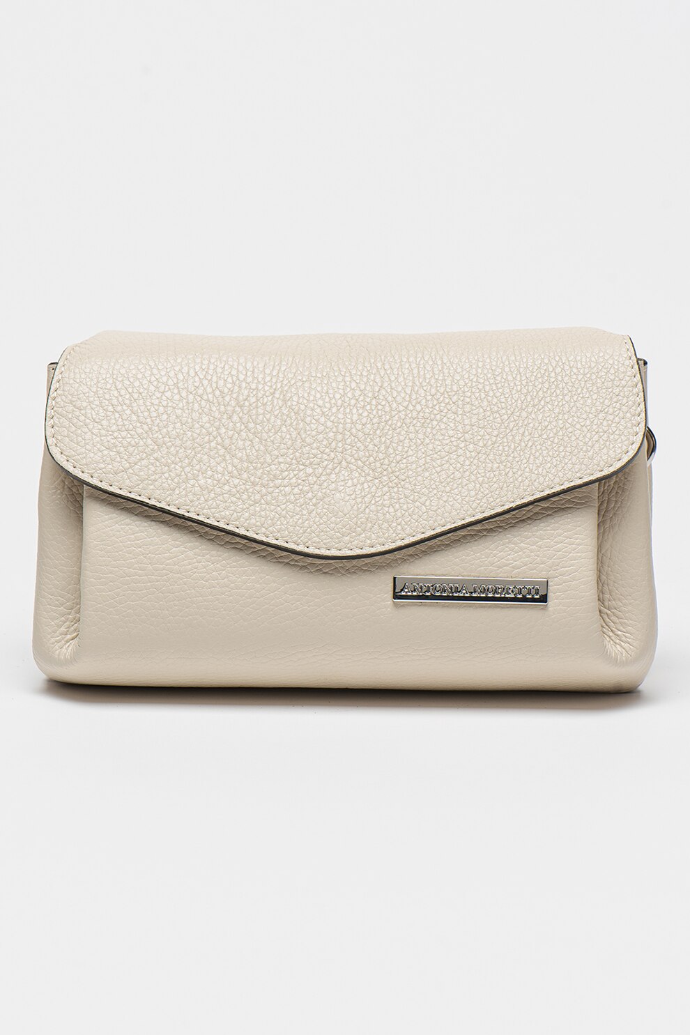 Antonia Moretti, Geanta crossbody de piele cu bareta din material textil, Bej deschis