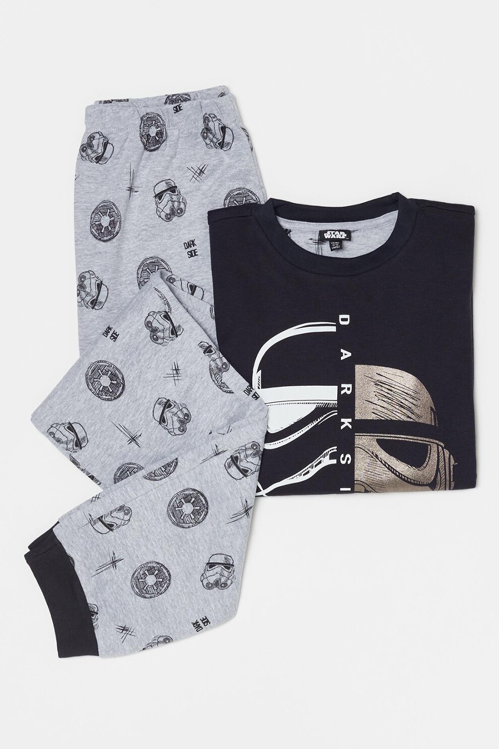 OVS, Pijama cu imprimeu Star Wars, Negru/Gri melange/Alb