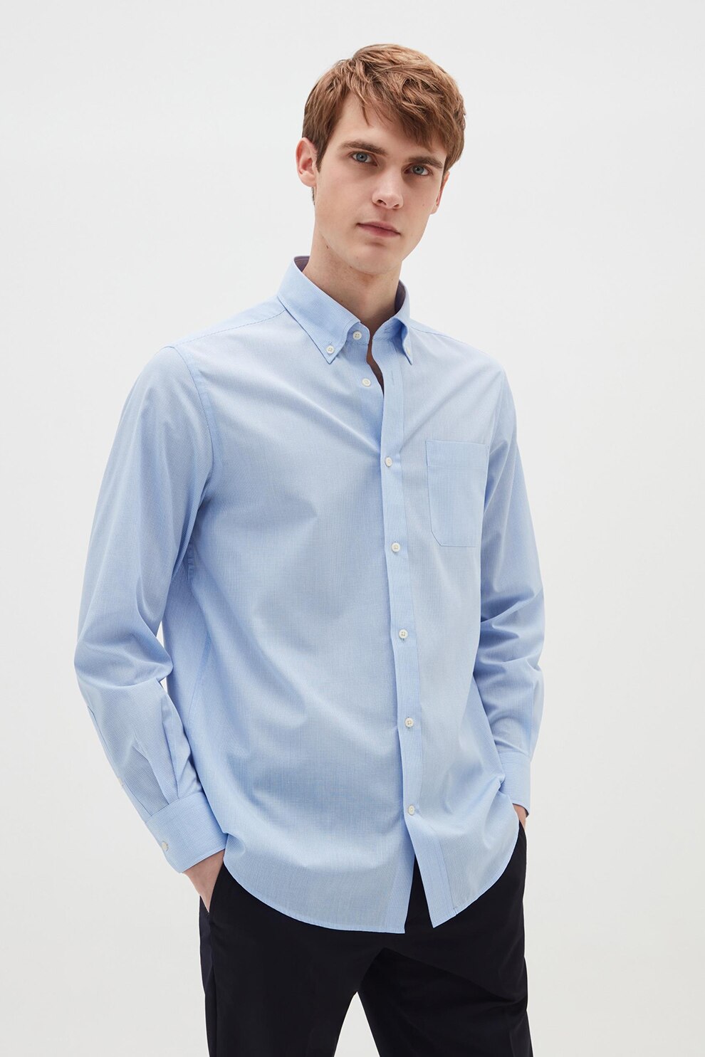 OVS, Camasa cu guler fixat cu nasturi, Albastru deschis, L-XL