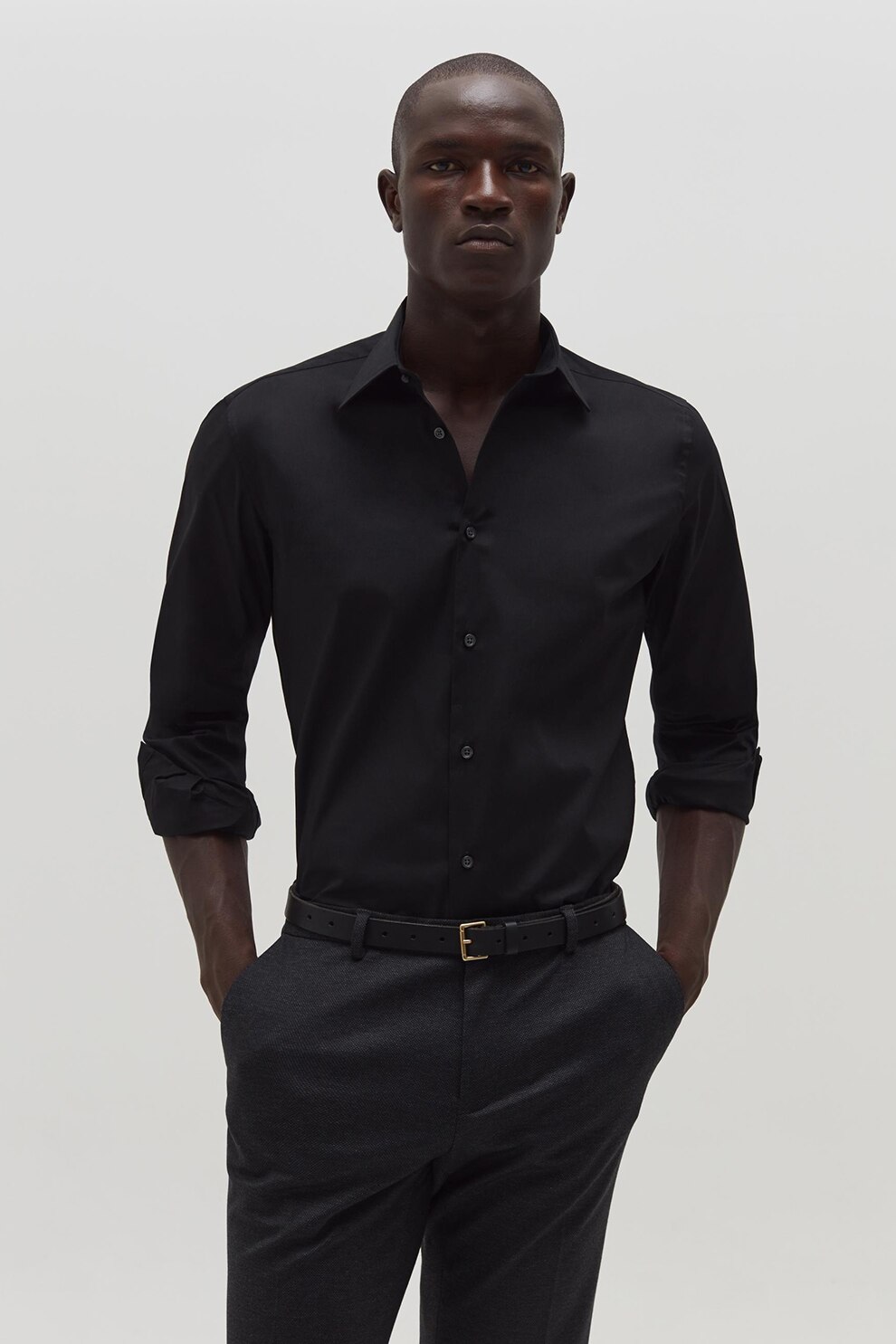 OVS, Camasa slim fit cu guler clasic, Negru, M-L