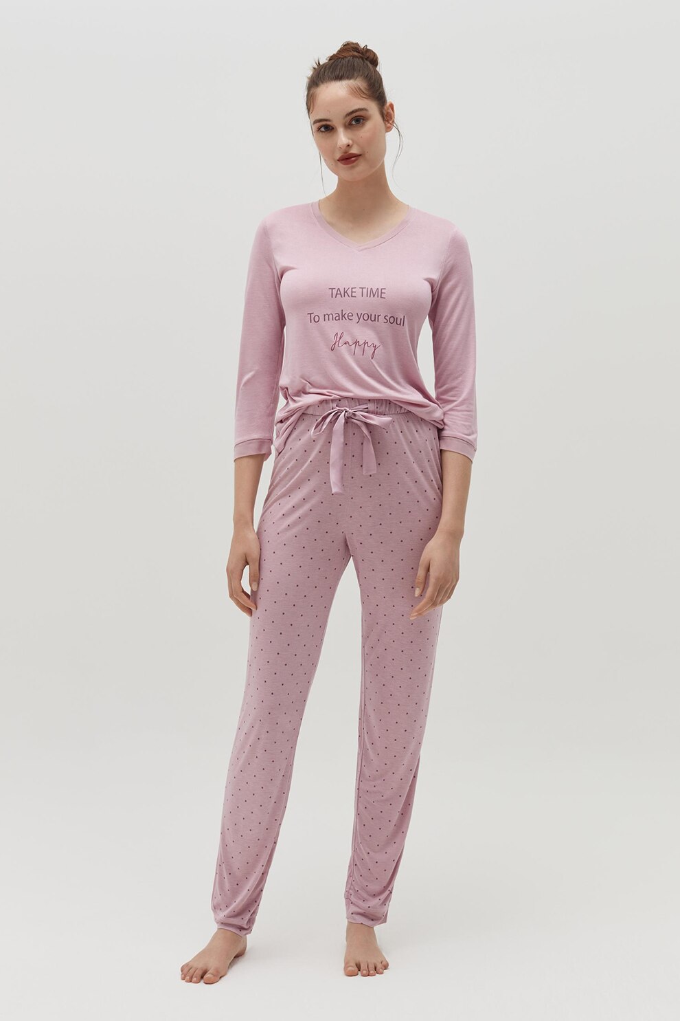 OVS, Pijama cu text si buline, Roz